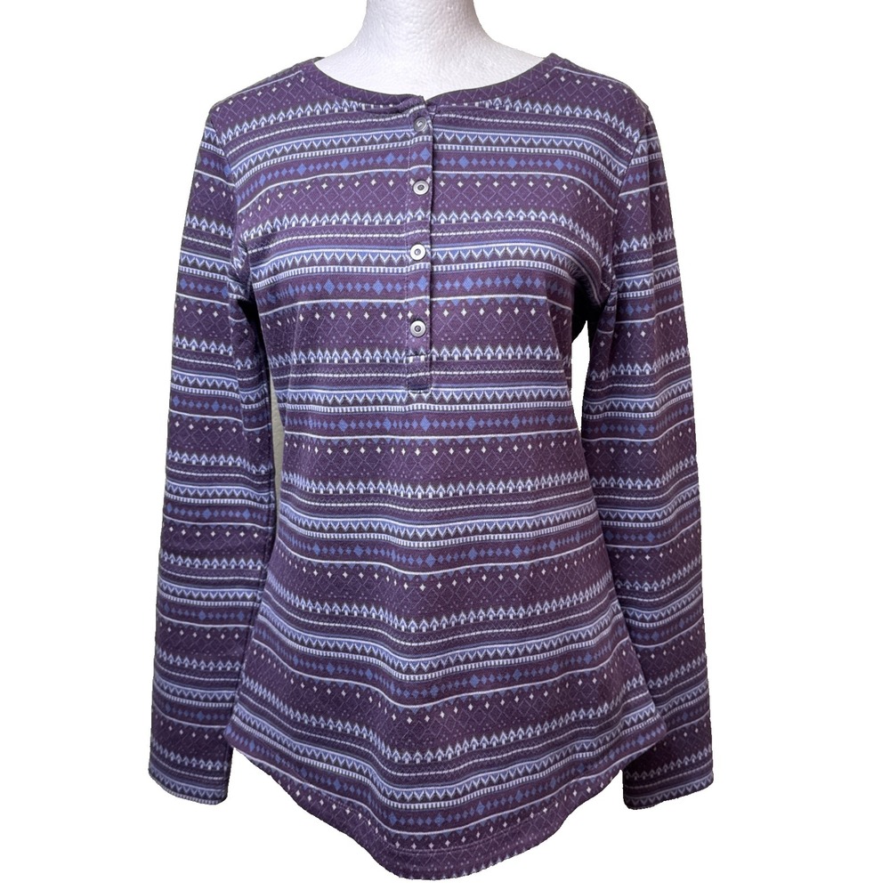Columbia Aspen Lodge Jacquard Henley Top Geometric Cabin Gorpcore Fleece L